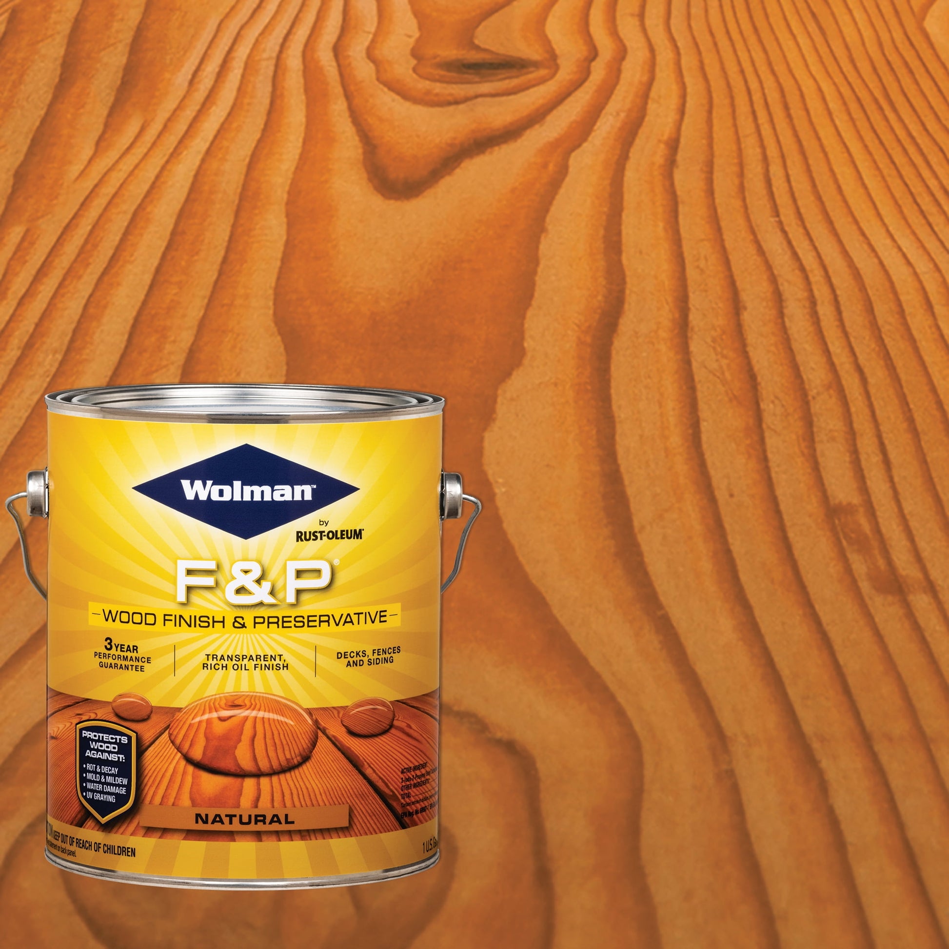 Natural, Wolman Satin F & P Wood Finish and Preservative Natural Semi-transparent Exterior Wood Stain - Gallon, 1 Pack