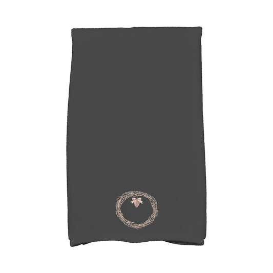 Natural Wreath 16 x 25 Inch Black Holiday Print Kitchen Towel