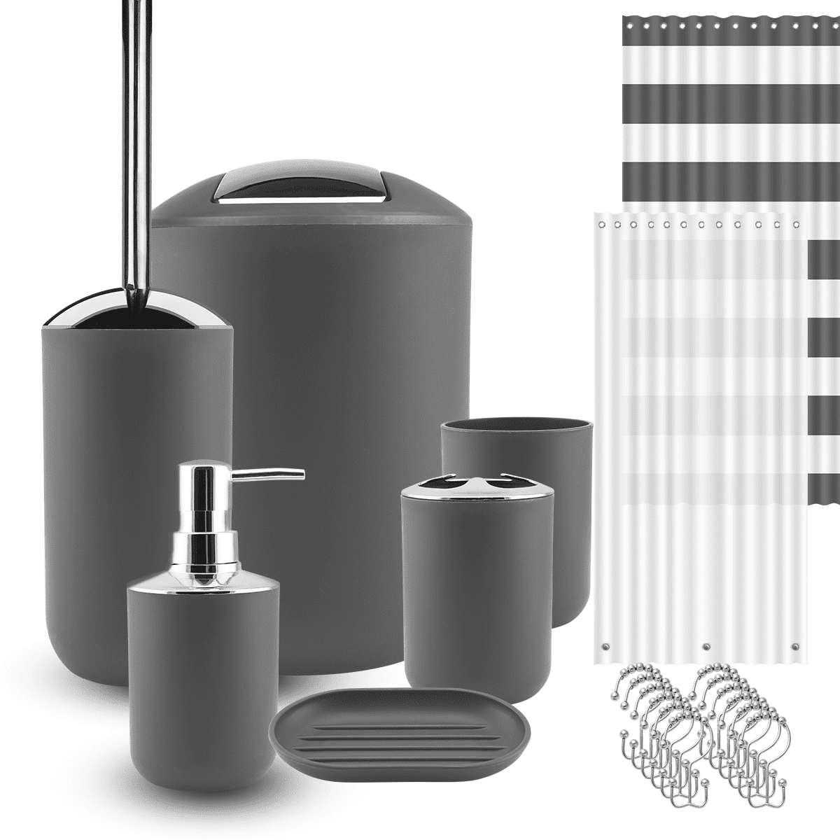 Nestl 9-Piece Plastic Bath Accessories Set, Gray