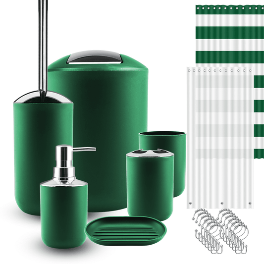 Nestl 9 Piece Plastic Bath Accessories Set, Hunter Green