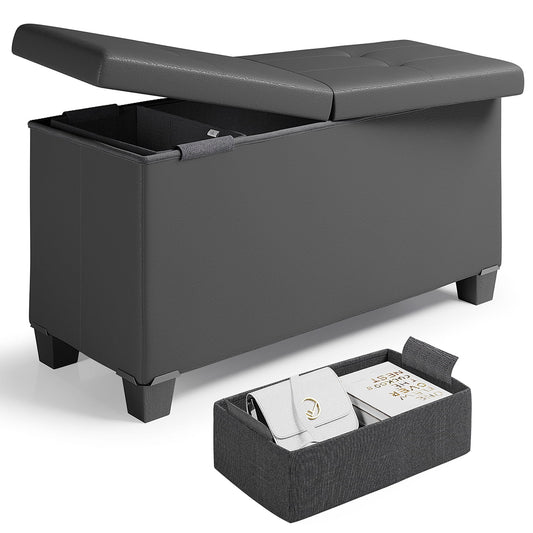 Nestl Faux Leather Ottoman Storage Bench ,30" Bench, Gray