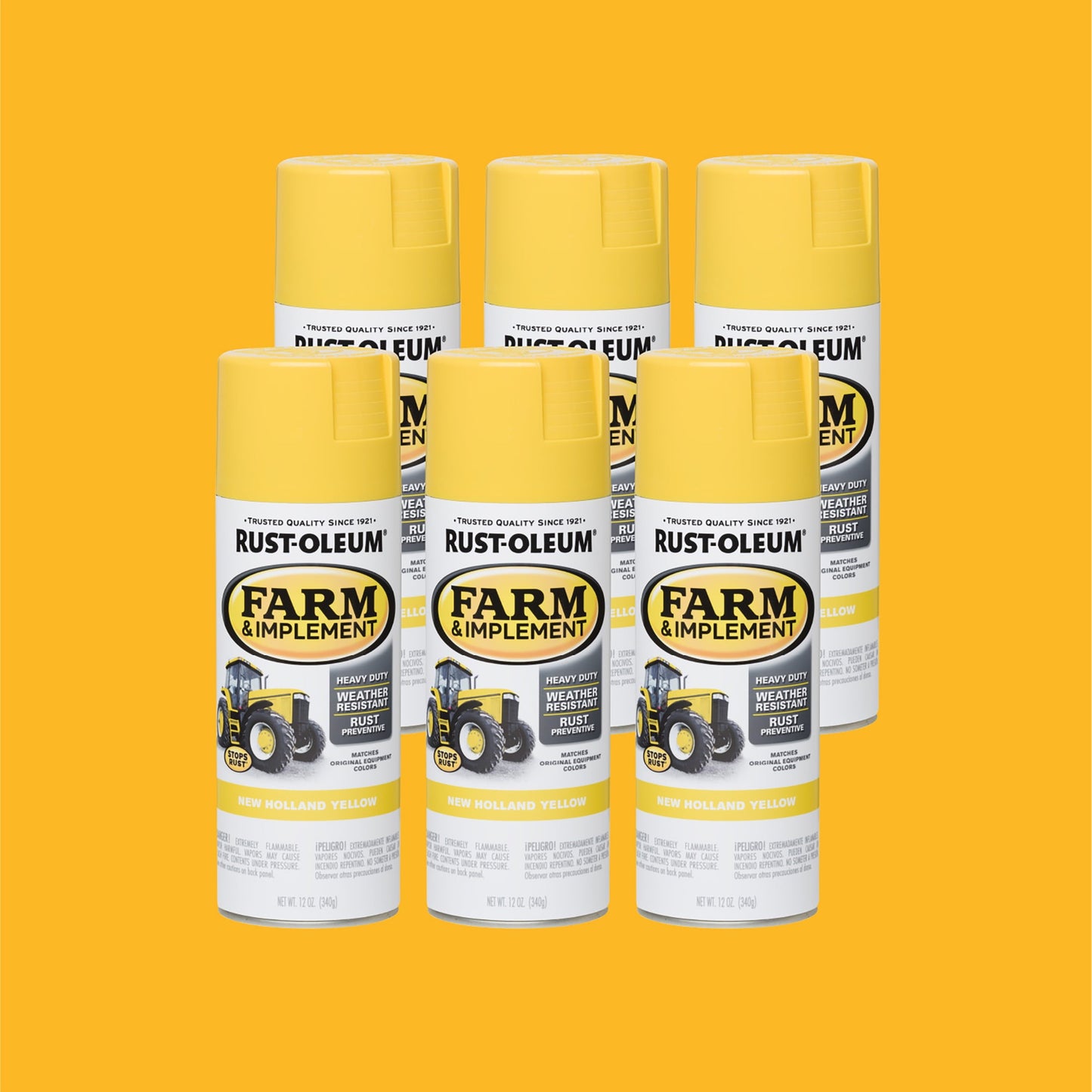6 Pack, New Holland Yellow , Rust-Oleum Specialty Farm & Implement Gloss Spray Paint-280144, 12 oz