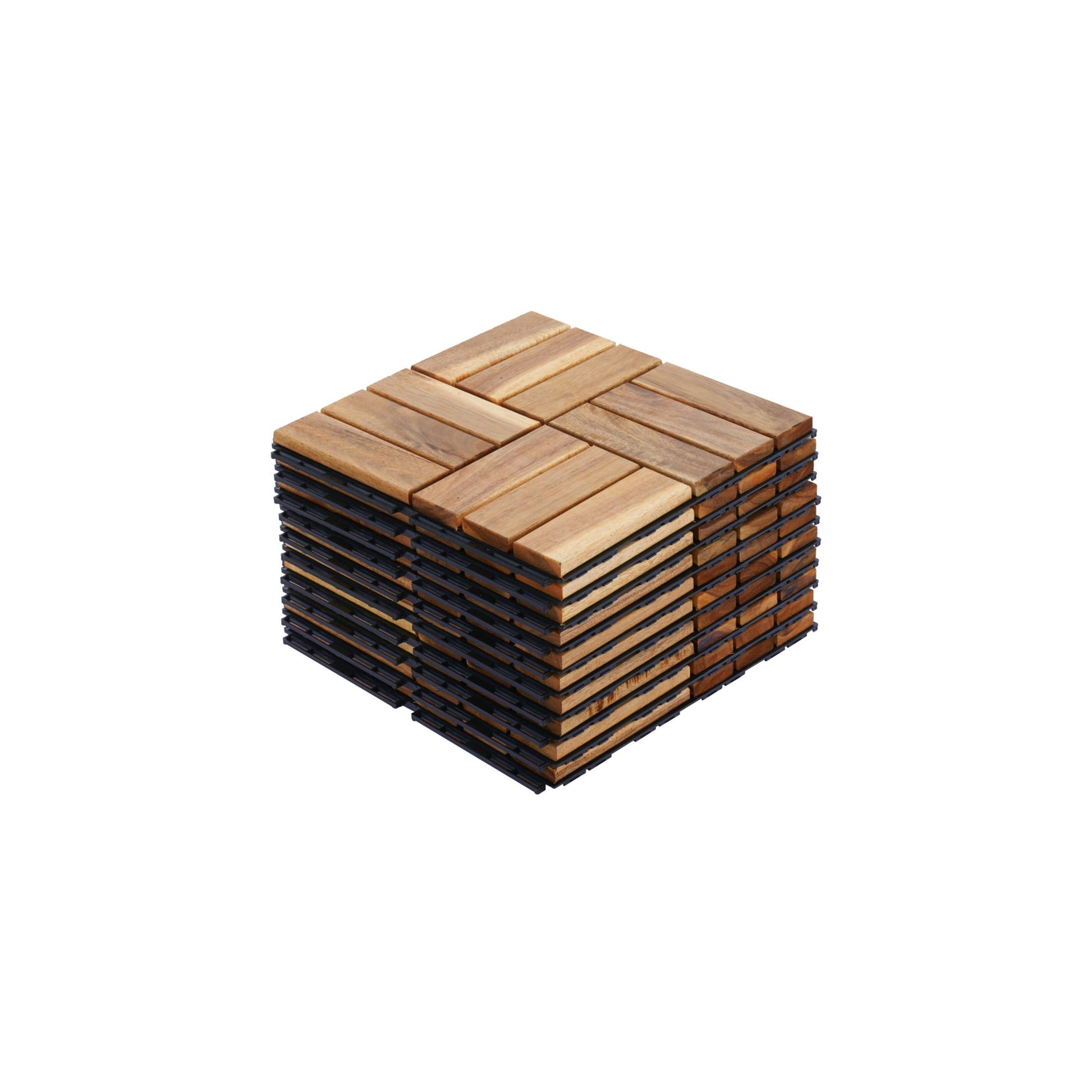 Noble House 12" Checker Acacia Wood Interlocking Deck Tiles, All-Weather Square Hardwood Floor, Yellow, 30 PCS