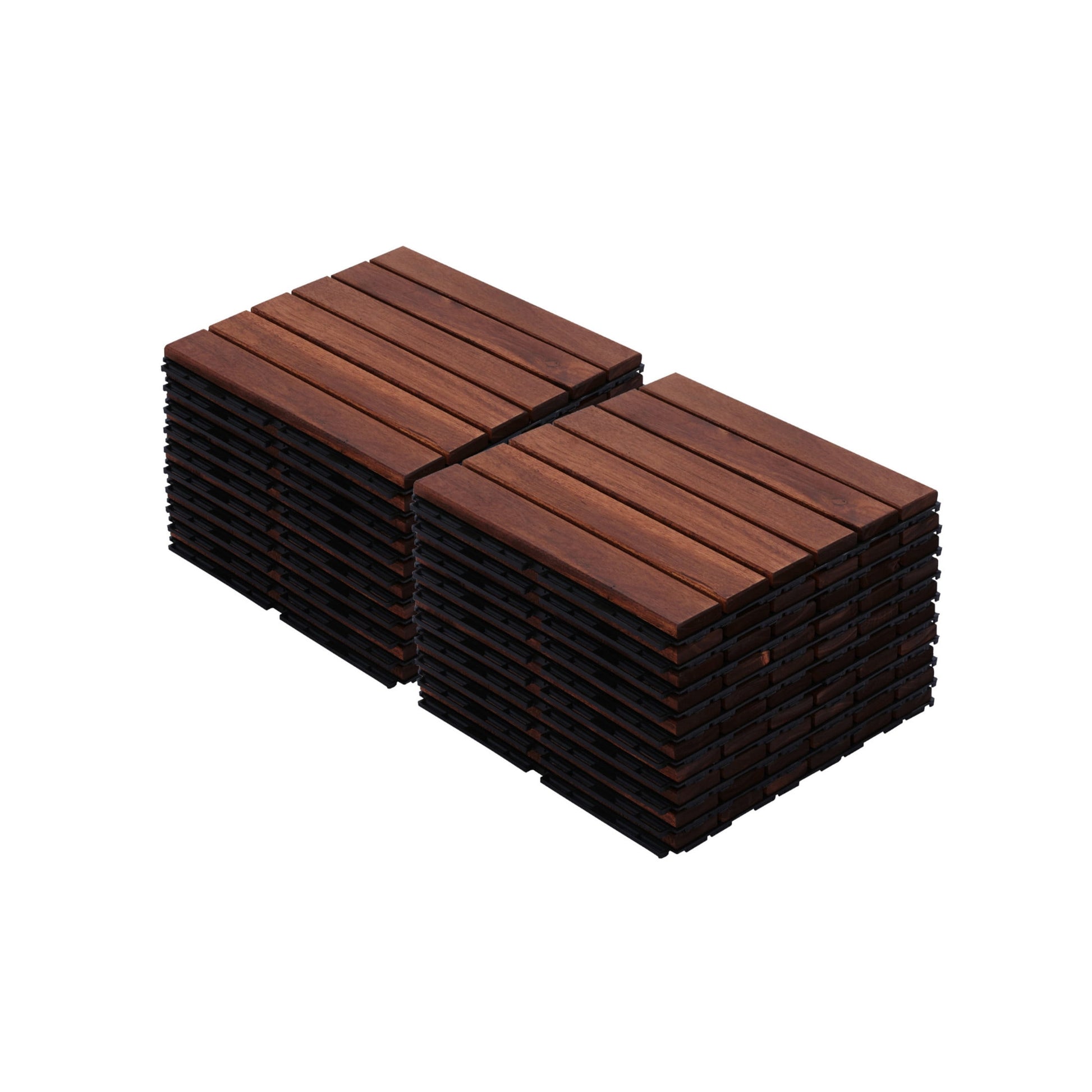 Noble House 12" Striped Acacia Wood Interlocking Square Deck Tiles, Weather Resistant Outdoor Flooring, Brown, 20 PCS