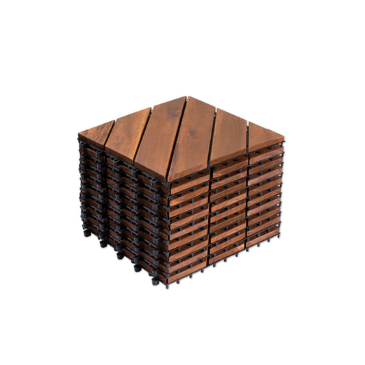 Noble House 12" x 12" Interlocking Deck Tiles, Diagonal Pattern Acacia Wood Outdoor Floor Decking, Brown, Set of 10