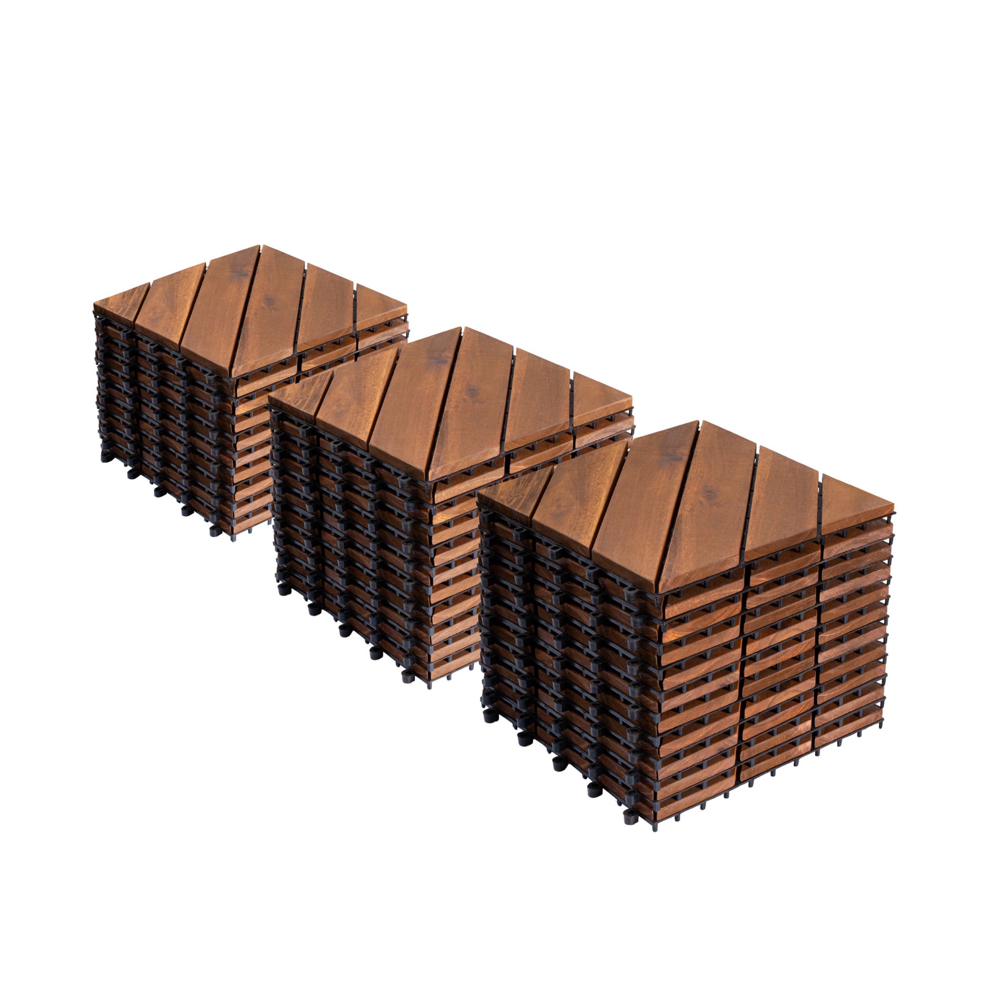 Noble House 12" x 12" Interlocking Deck Tiles, Diagonal Pattern Acacia Wood Outdoor Floor Decking, Brown, Set of 27