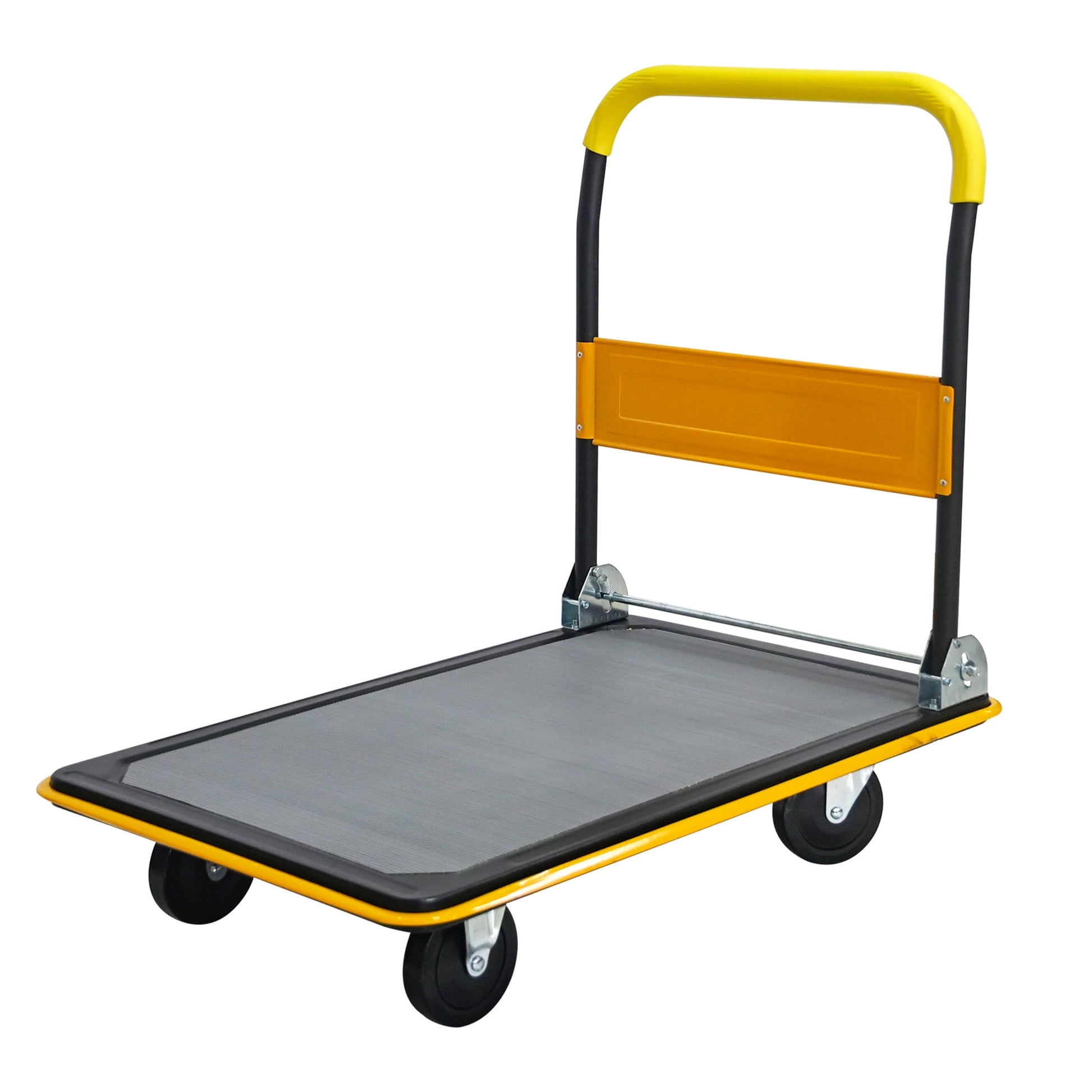Noble House 35" Flatbed Cart, Heavy Duty Platform Hand Truck with Foldable Push Handle for Loading and Storage, Yellow