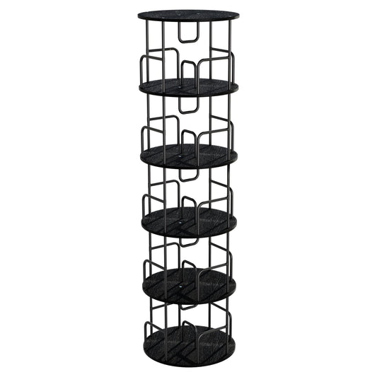 Noble House 62" Storage Rotating Bookshelf Tower, Narrow 5-Tier Tall Spinning Vertical Bookcase Organizer, Black