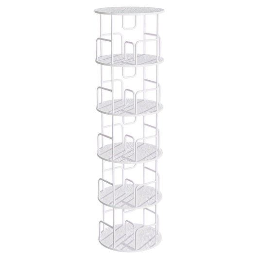 Noble House 62" Storage Rotating Bookshelf Tower, Narrow 5-Tier Tall Spinning Vertical Bookcase Organizer, White