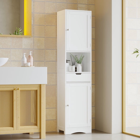 Noble House 67" Tall Bathroom Cabinet, Narrow Storage Tower with Doors and Hidden Drawer, Adjustable Shelves, White
