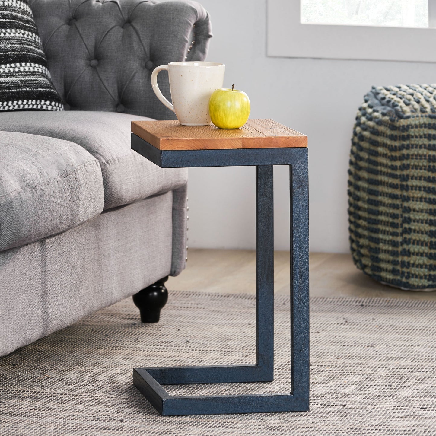 Noble House Edward Small Firwood Antique C-Shaped Accent Side Table