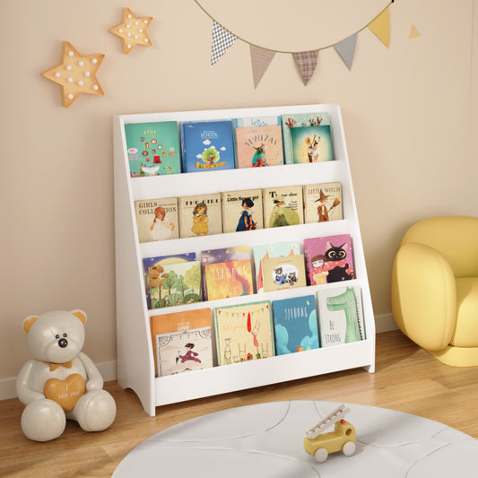 Noble House Elshore 31.5" 4-Tier Kids Bookshelf, Toddler Book Display Shelf, Wood Bookcase for Kids Room, White