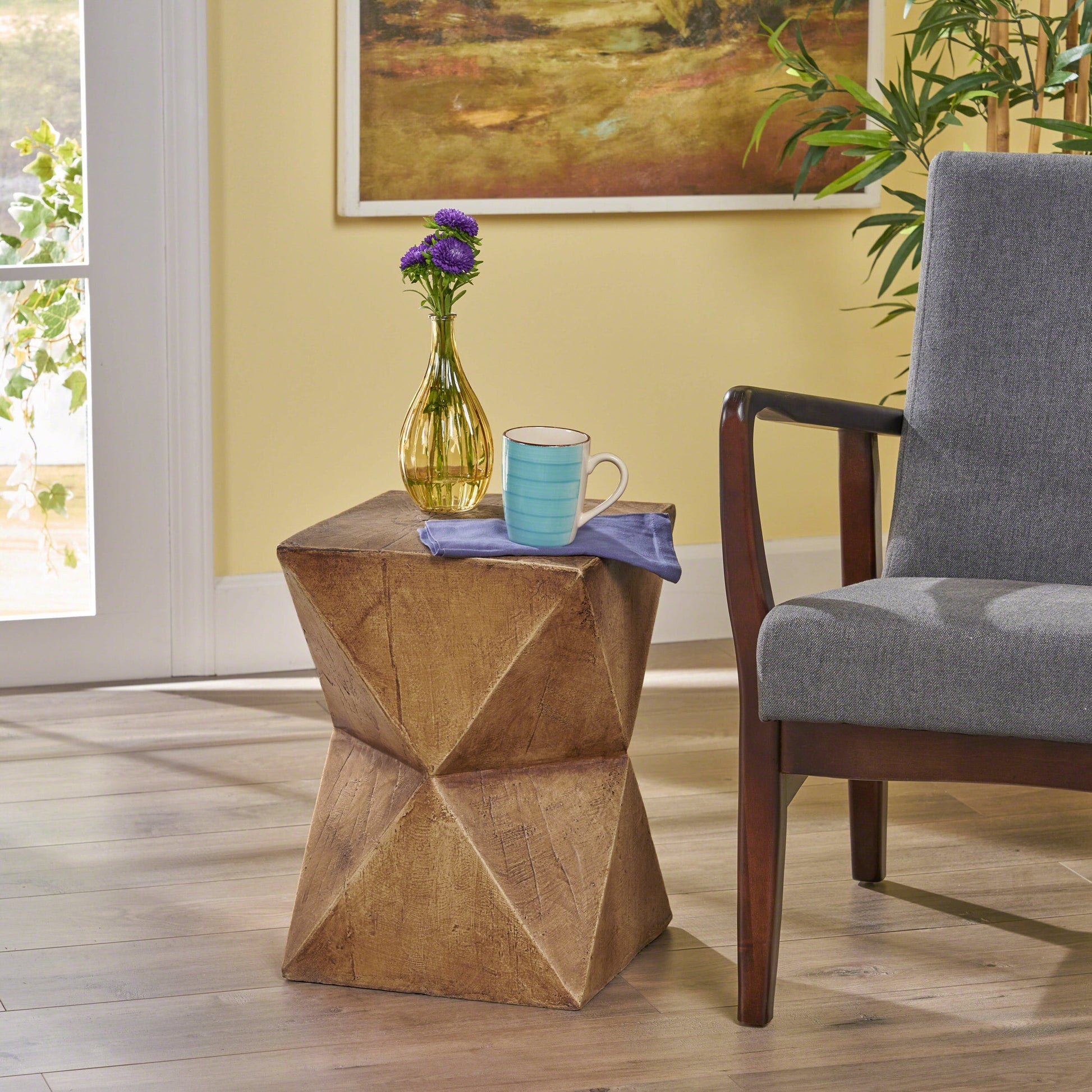 Noble House Waylon Modern Light Weight Concrete Outdoor Accent Table in Gray