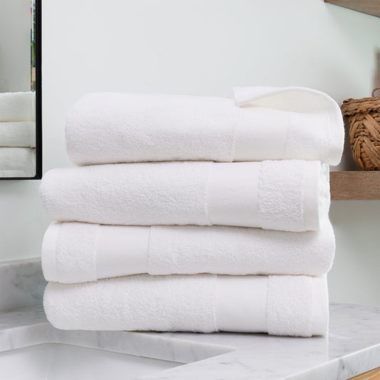 Noble Linens 4 Piece Farmhouse Cotton Bath Towel Set, White