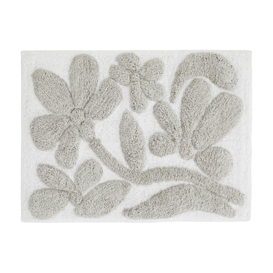 Noble Linens Floral Pattern Cotton Bath Mat, 24 in x 17 in, Floral Light Gray