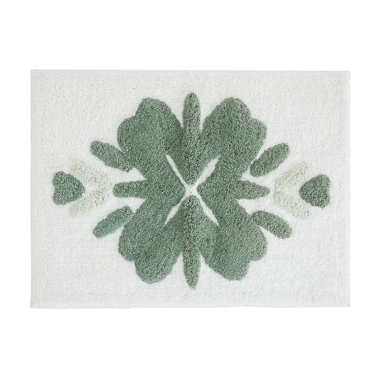 Noble Linens Floral Pattern Cotton Bath Mat, 24 in x 17 in, Flower Sage