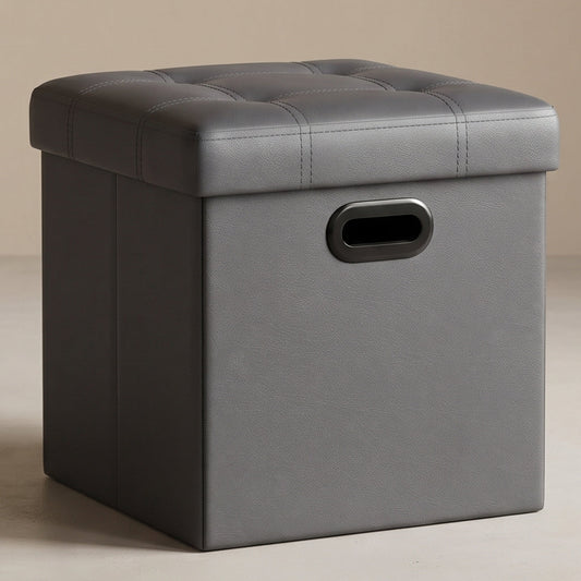 Nordic Hygge 15-Inch Storage Ottoman, Dark Gray Synthetic Leather