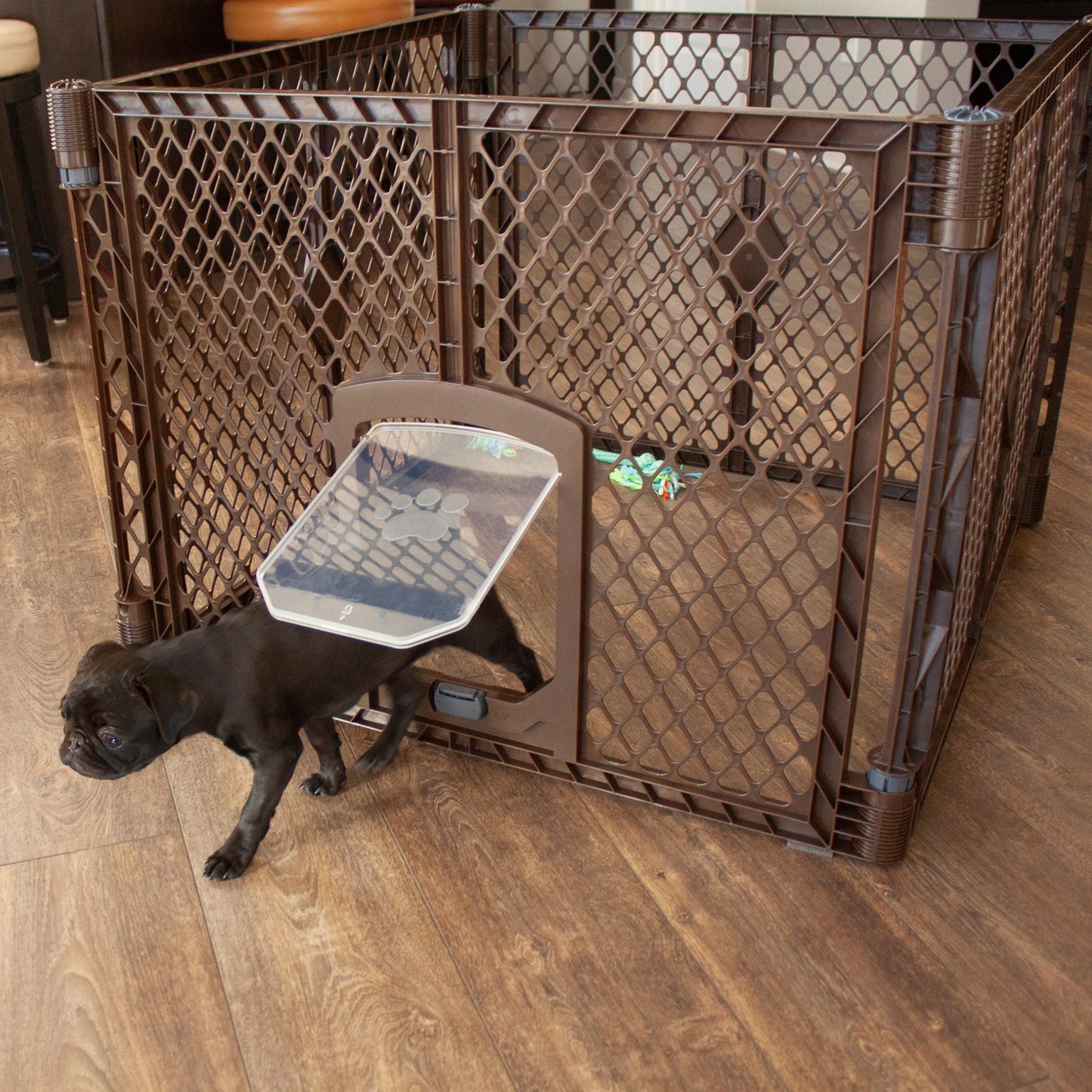 North States MyPet Petyard Passage 4-Panel Plastic Dog Playpen, Brown
