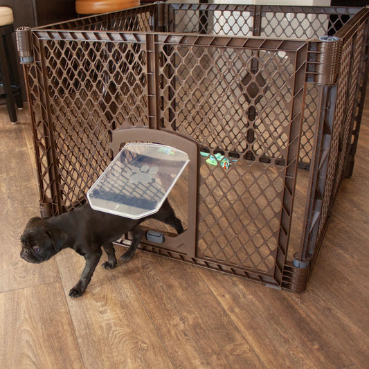North States MyPet Petyard Passage 4-Panel Plastic Dog Playpen, Brown