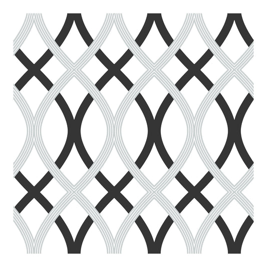 NuWallpaper Black and Silver Lattice Vinyl Peel And Stick Wallpaper, 216-in by 20.5-in, 30.75 sq. ft.