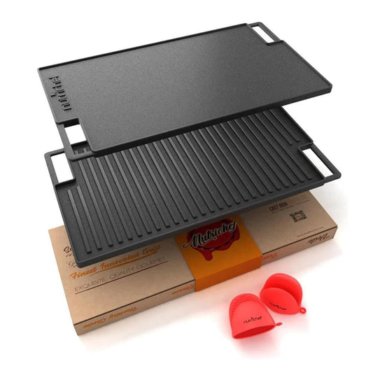 NutriChef 18" Cast Iron Skillet Reversible Grill Plate Pan for Stove Top, Black