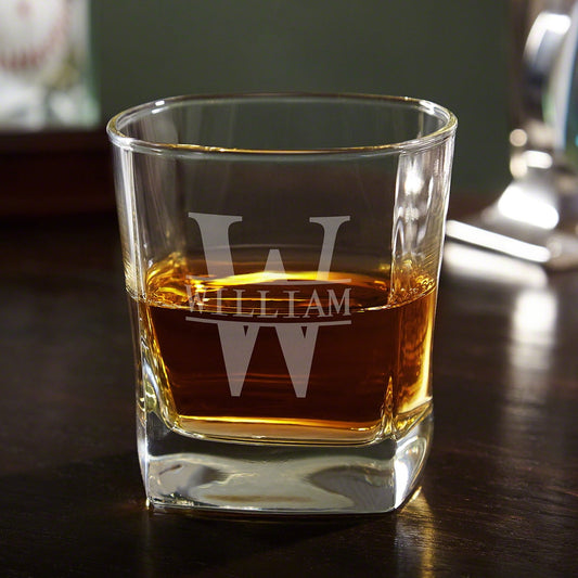 Oakmont Monogrammed Square Rocks Glass
