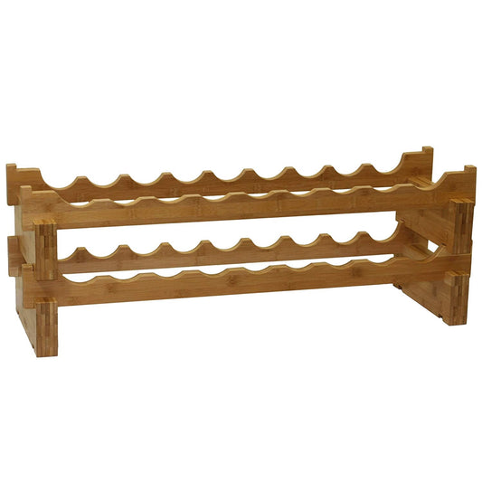 Oceanstar 18-Bottle 2-Tier Stackable Contemporary Bamboo Wine Rack in Brown