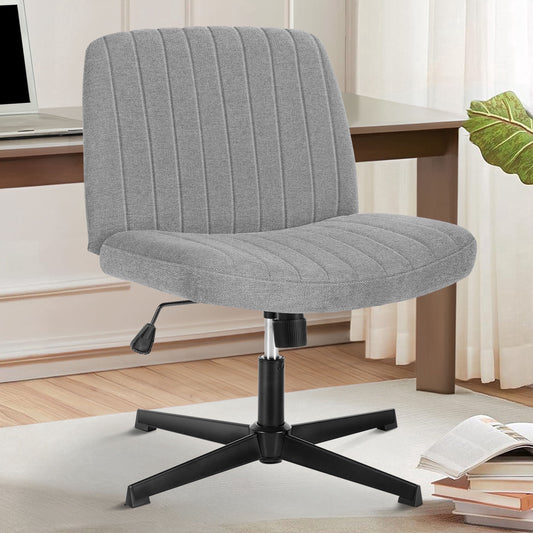Office Chair Armless Criss Cross Legged Chair No Wheels, Comfy Home Office Desk Chairs, Adjustable Swivel Padded Fabric Vanity Task Computer Chair
