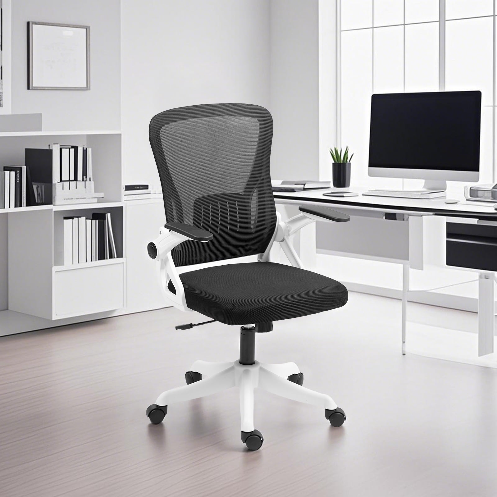 Alvantor Silla de Oficina ErgonÃ³mica con Soporte Lumbar, Reposabrazos Abatibles y Respaldo de Malla, Negro