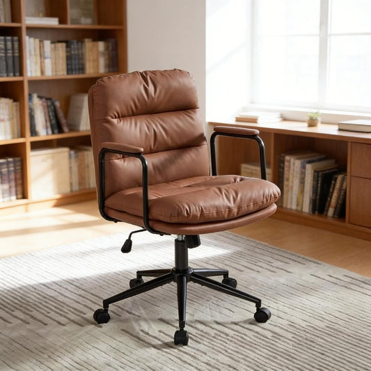 Office Chair, Desk Chair, Computer Chair&nbsp;Mid Back Ergonomic Design With 40Â° Reclining Back, Height Adjustable Seat, PU Leather Upholstery, Padded Armrests And Rolling Wheels