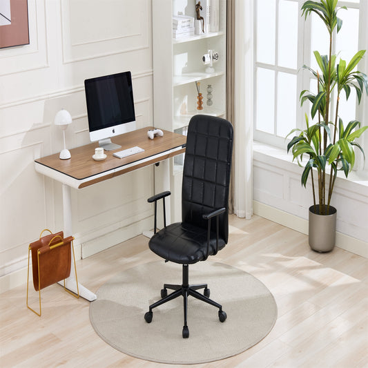 Office Chair with High Backrest & Armrest, PU leather Swivel Desk Chair with Padded Seat, Modern Adjustable Height Task Office Chair, Black