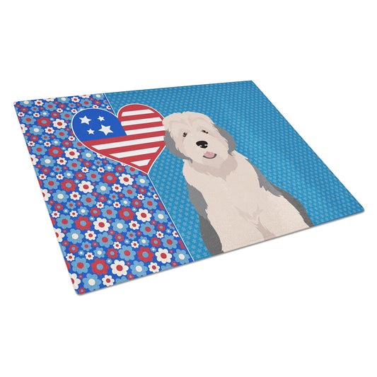 Old English Sheepdog Glass Cutting Board Large 12 in x 15 in