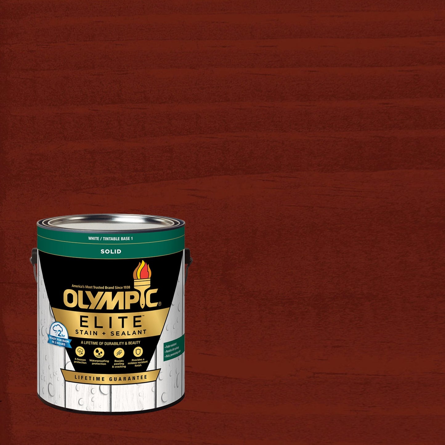 Olympic Elite 1 Gallon SC-1022 Spiced Red Solid Advanced Exterior Stain and Sealer in One