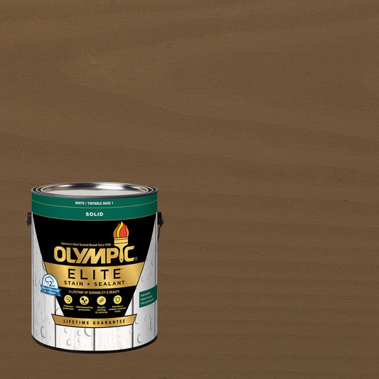 Olympic Elite 1 Gallon SC-1077 Smoky Suede Solid Advanced Exterior Stain and Sealer in One