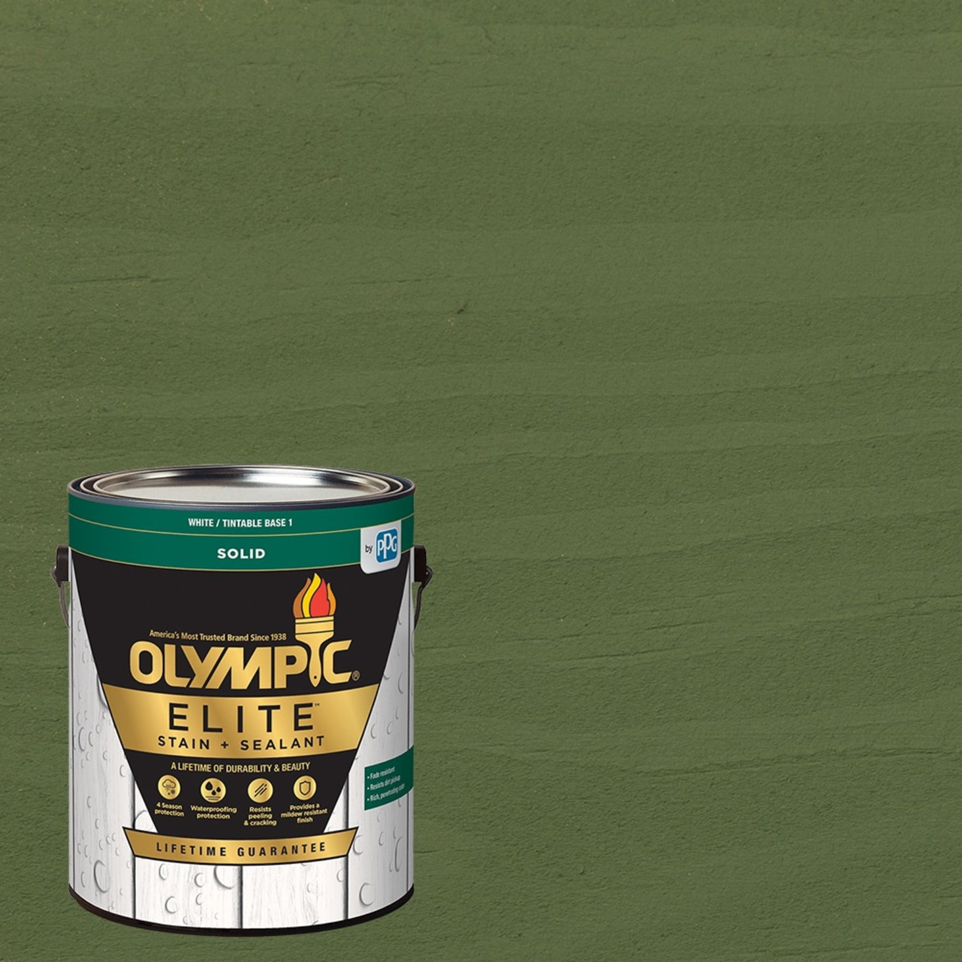 Olympic Elite 1 Gallon SC-1090 Woodland Green Solid Advanced Exterior Stain and Sealer in One
