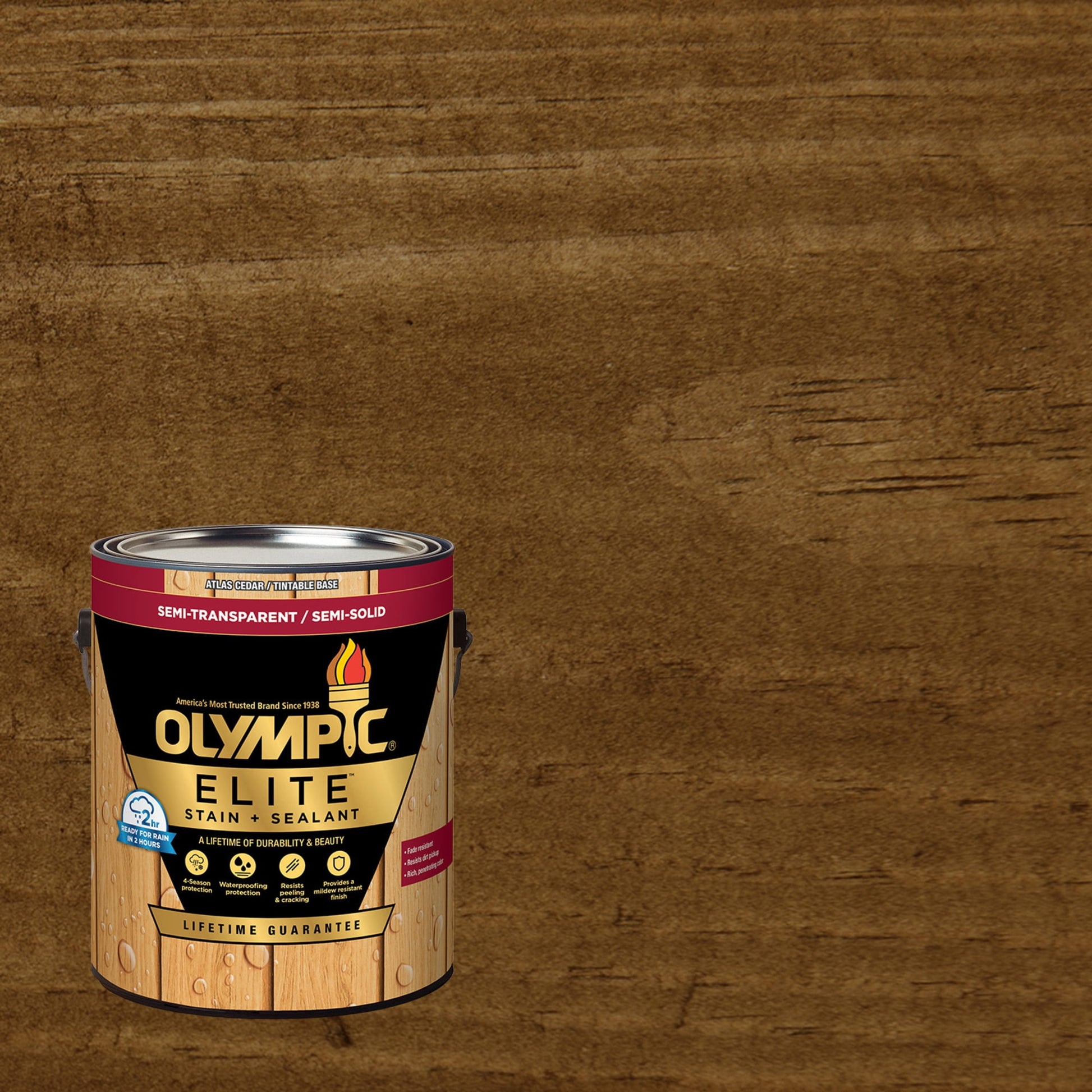 Olympic Elite 1 Gallon ST-2028 Tobacco Semi-Transparent Exterior Stain and Sealer in One Low VOC