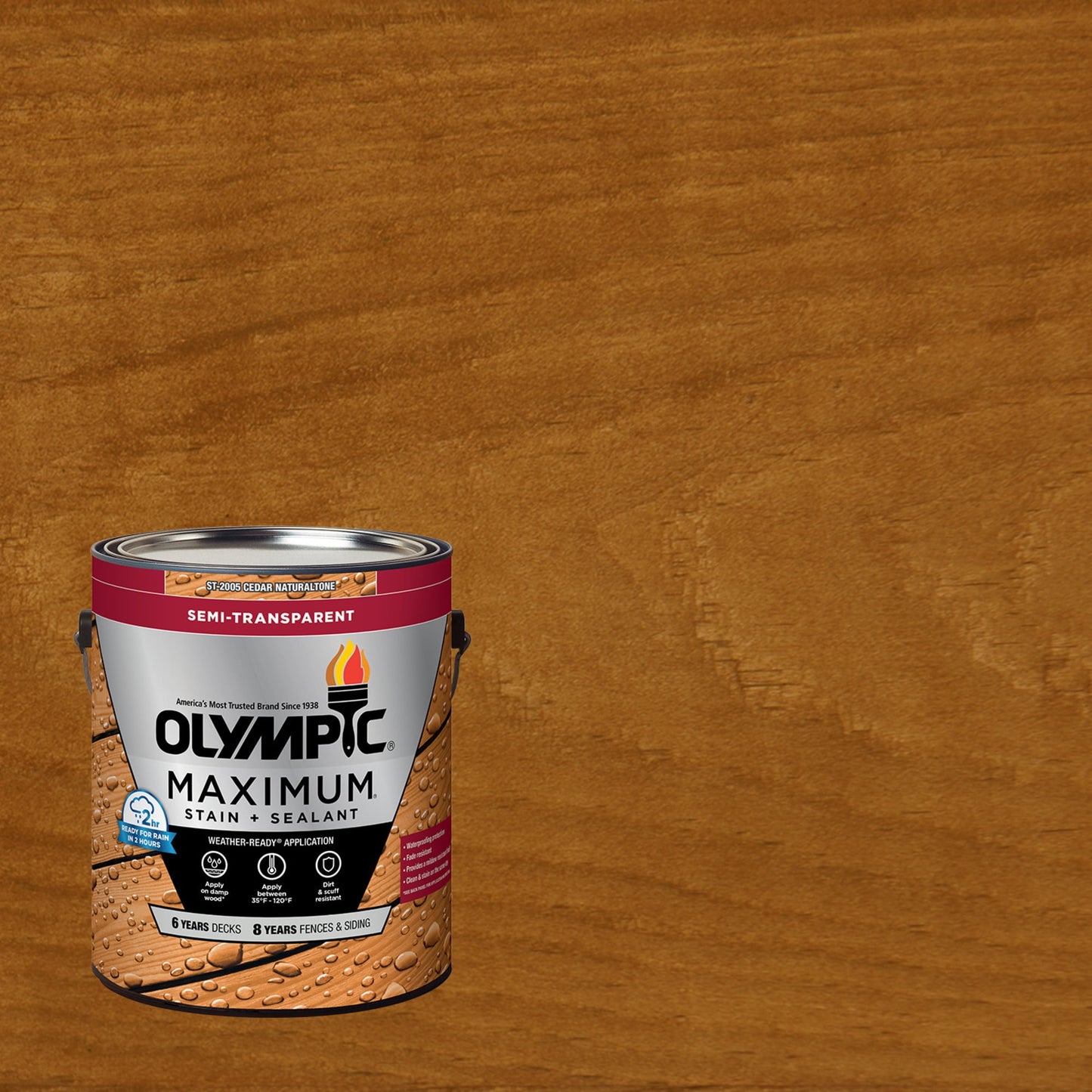 Olympic Maximum 1 Gallon ST-2005 Cedar Naturaltone Semi-Transparent Exterior Stain and Sealer in One Low VOC