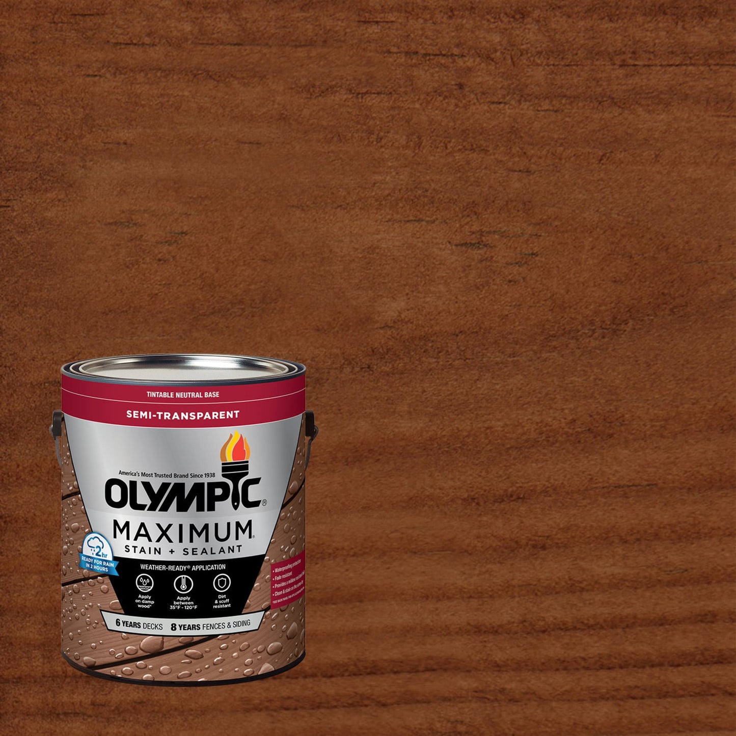 Olympic Maximum 1 Gallon ST-2022 Russet Semi-Transparent Exterior Stain and Sealer in One Low VOC
