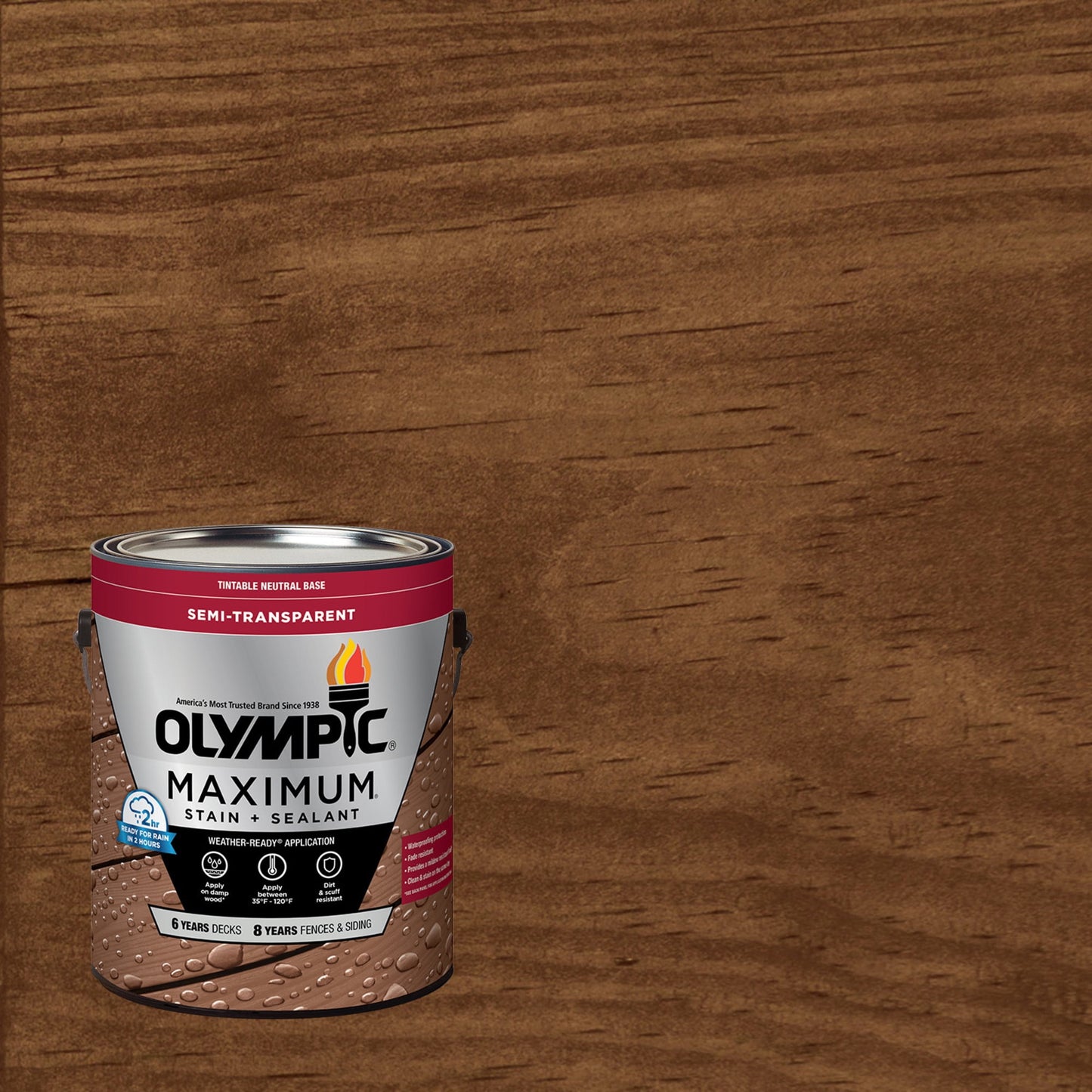 Olympic Maximum 1 Gallon ST-2026 Teak Semi-Transparent Exterior Stain and Sealer in One Low VOC