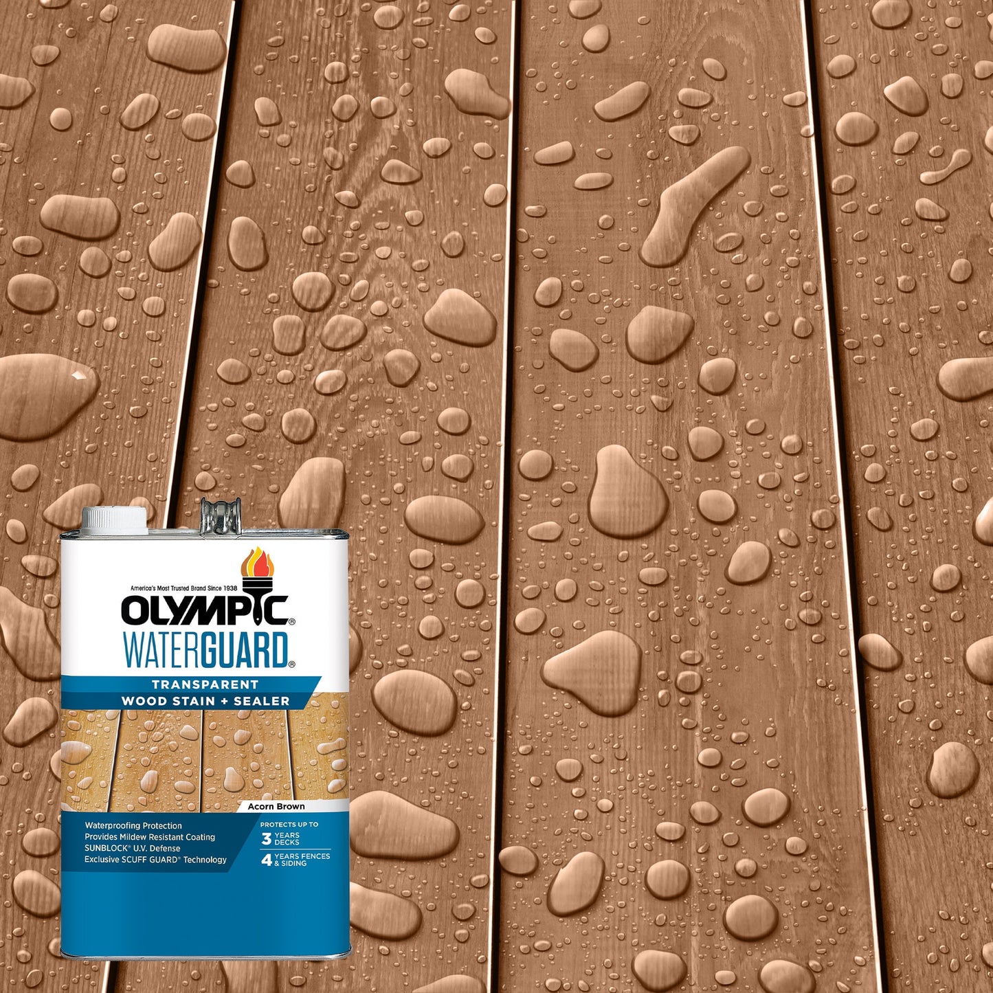 Olympic WaterGuard 1 Gallon Acorn Brown Transparent Wood Stain and Sealer