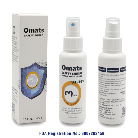 Omats Safety Shield Antibacterial Sanitizing Spray for Surfaces 3.3 oz, Long Lasting Protection Against Germs, Bacteria and Viruses, Alcohol-Free