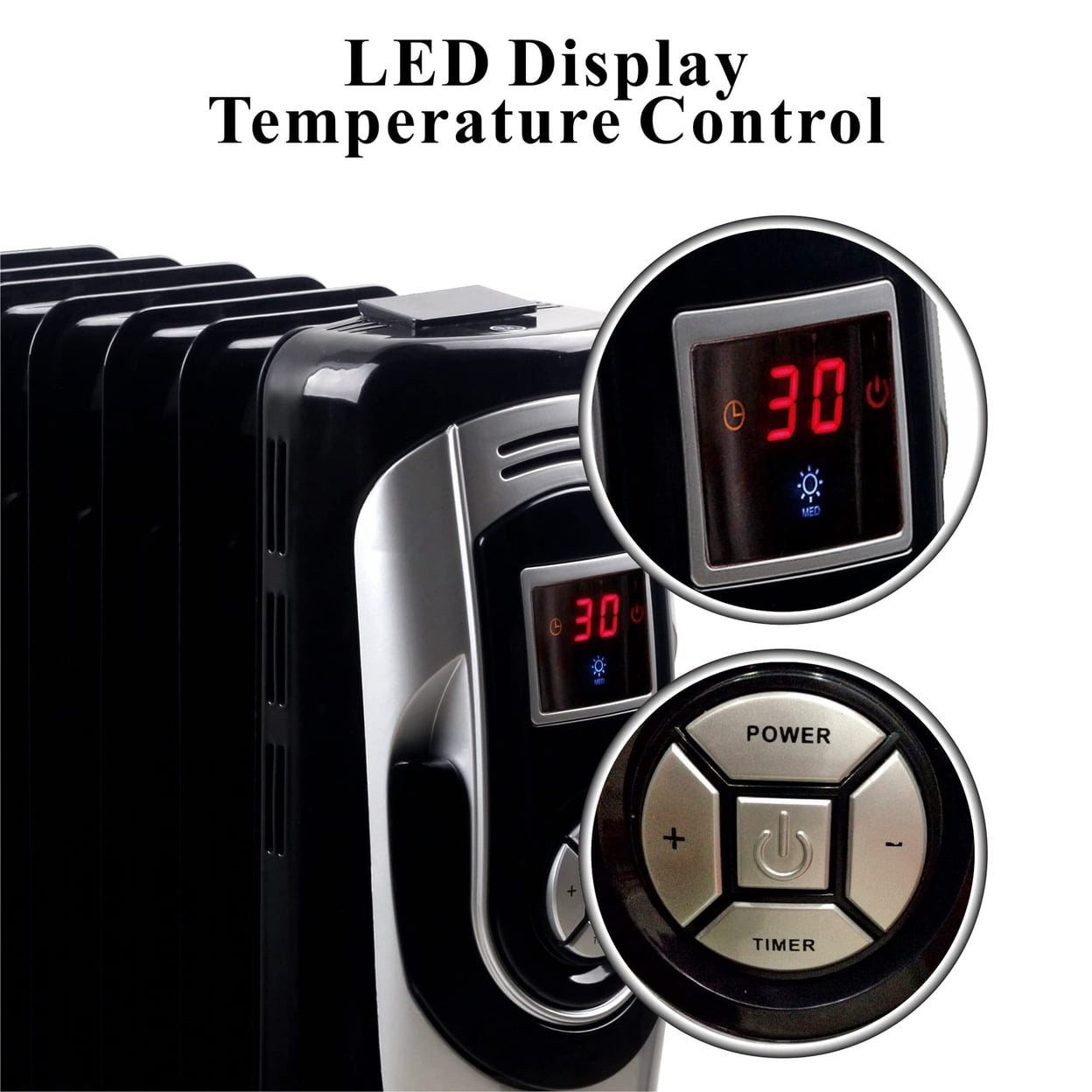 OPTIMUS H6015L BLACK DIGITAL 7 FIN OIL FILLED RADIATOR HEATER