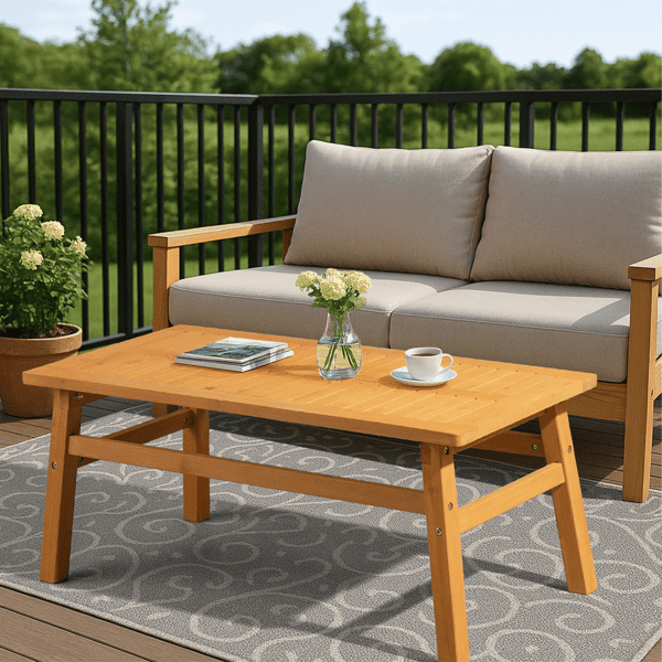 Outdoor Coffee Table, Solid Cedar Wood, Slatted Top, Weather-Resistant for Patio, Deck, Garden, Indoor Use