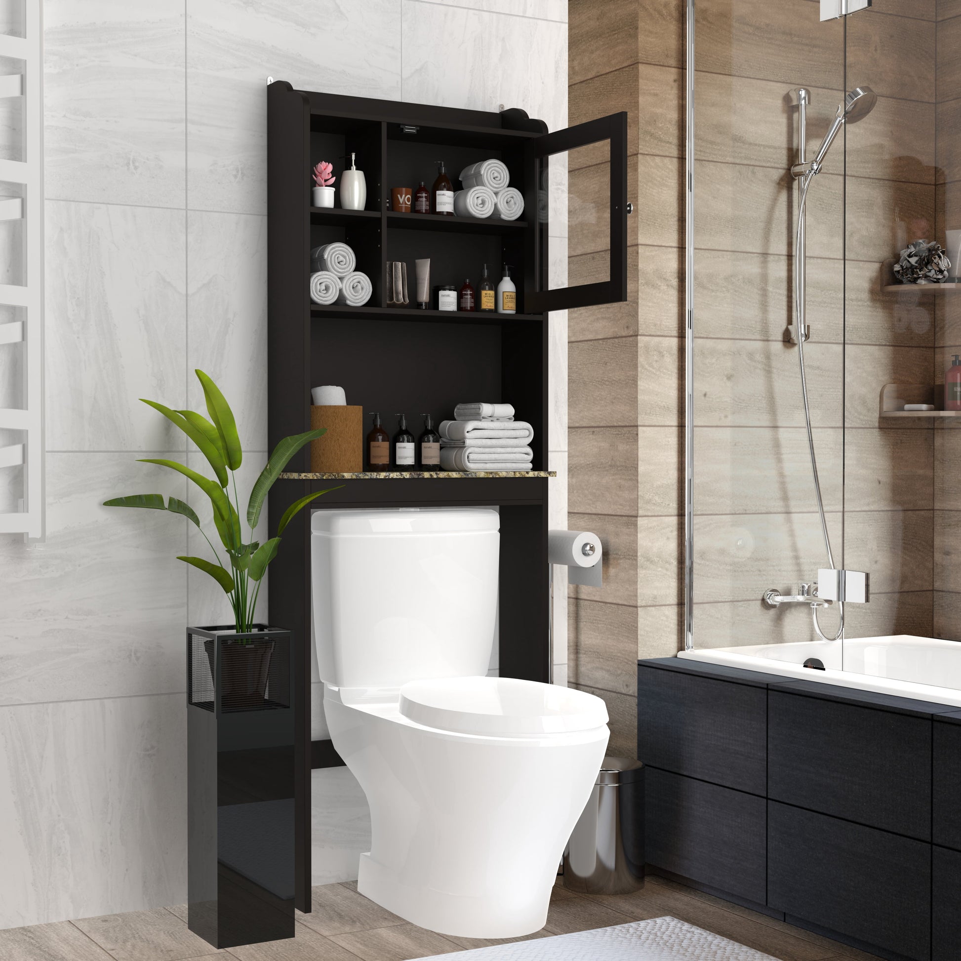 Over The Toilet Storage Cabinet Bathroom Space Saver Organizer Freestanding Wood Storage Cabinet,Espresso 02