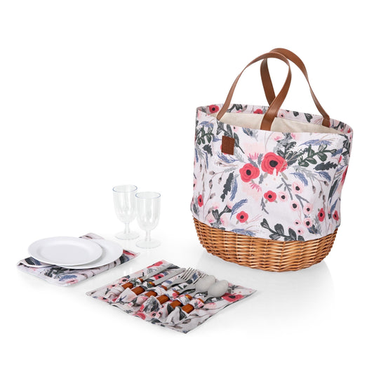 Picnic Time Promenade Picnic Basket for 2 with Canvas Tote Bag, Picnic Set, Moroccan Watercolor Pattern