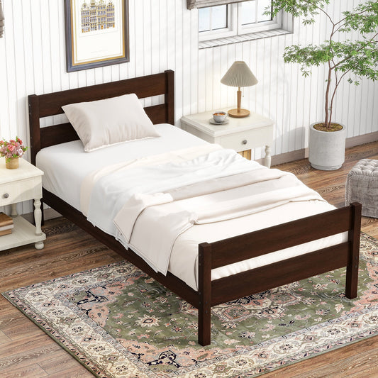 PORKISS Twin Size Bed Frame for Kids, Wood Bed Frame with Headboard/Footboard for Teens Boys Girls, No Box Spring Needed, Espresso #2