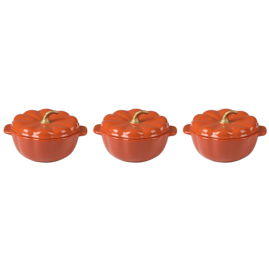 The Pioneer Woman .5 Quart Pumpkin Stoneware Mini Cocottes with Lids, Orange, Set of 3