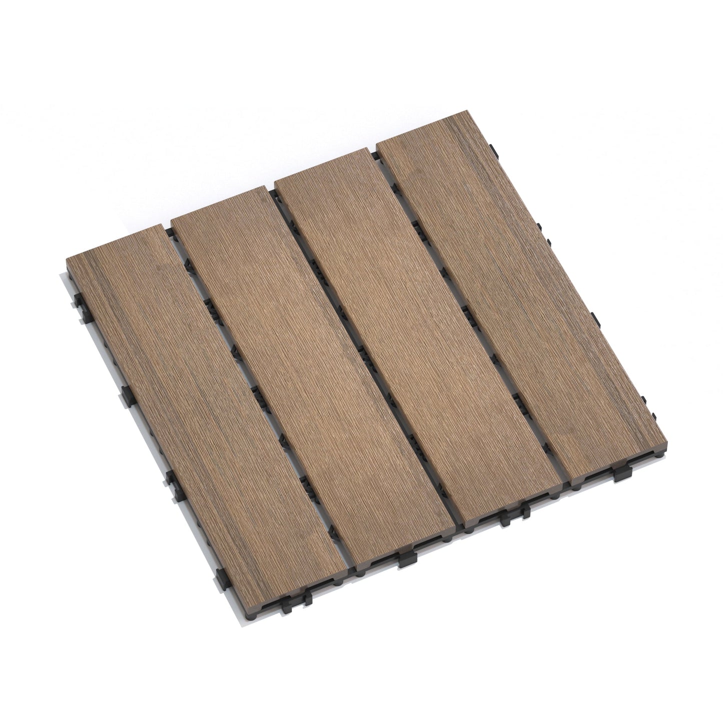 Pack of 22 WPC Wood-Plastic Composite Patio Deck Tiles 11.8" Oak DIY Interlocking Decking Tiles Water Resistant Quick Installation Indoor Outdoor Court Floor Tiles