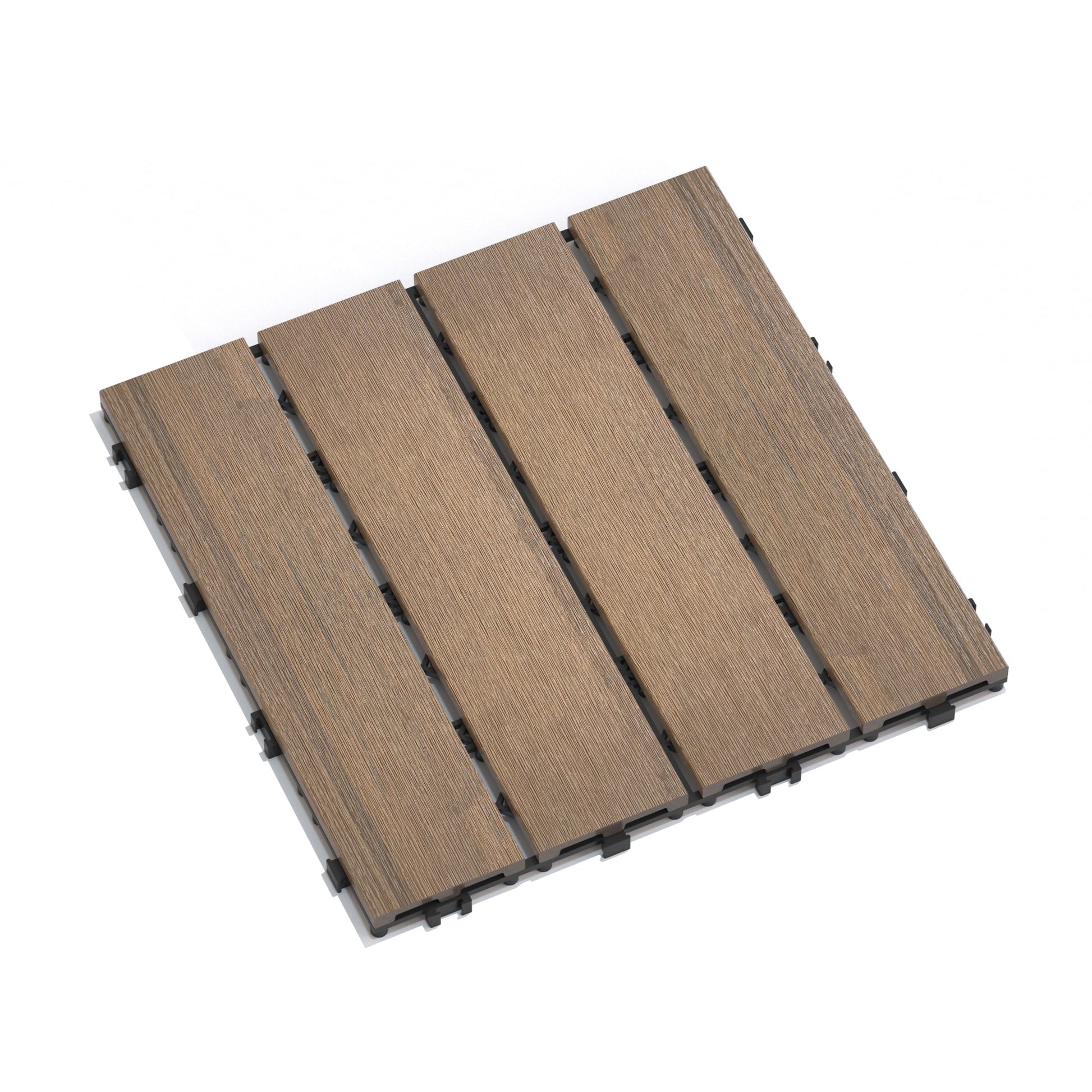 Pack of 22 WPC Wood-Plastic Composite Patio Deck Tiles 11.8" Oak DIY Interlocking Decking Tiles Water Resistant Quick Installation Indoor Outdoor Court Floor Tiles