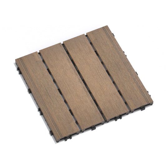 Pack of 22 WPC Wood-Plastic Composite Patio Deck Tiles 11.8" Oak DIY Interlocking Decking Tiles Water Resistant Quick Installation Indoor Outdoor Court Floor Tiles